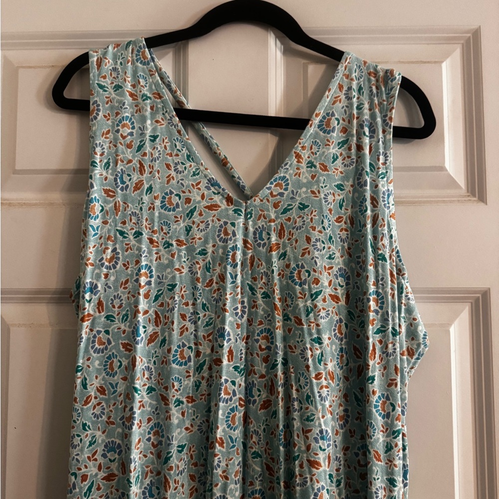Floral Sleeveless Maxi Dress- Blue and Brown